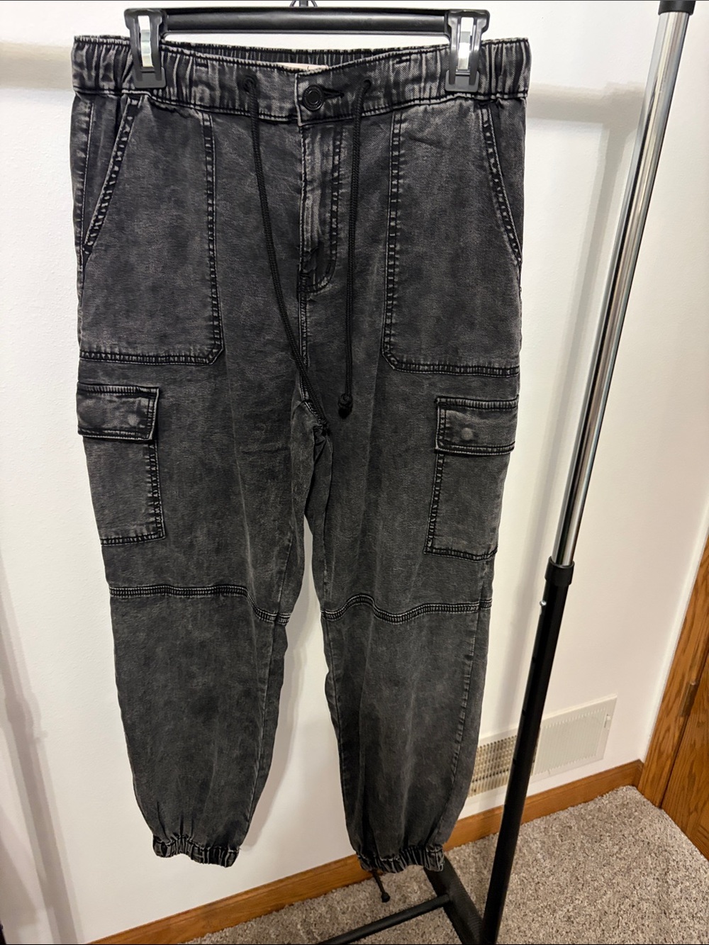 Lightweight Washed Black Cargo Jogger denim Pants - Casual Utility Style